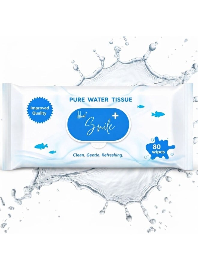 smileplus Smile+ Pure Water Baby Wipes – 80 Count, 99.9% Pure Water, Fragrance Free & Alcohol Free, Ultra Soft for Newborn & Sensitive Skin, Hypoallergenic, Paraben Free, Clean. Gentle. Refreshing - Pack of 1 - Image 1