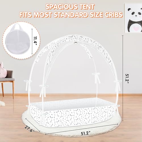 Zkaitoy Crib Tent to Keep Baby from Climbing Out - Crib Net to Keep Baby in - Pop Up Breathable Cribs Cover - Canopy with Upgrade Strong Mesh and Durable Zipper (White-Star and Moon, Lager) - Image 3