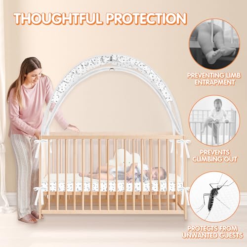 Zkaitoy Crib Tent to Keep Baby from Climbing Out - Crib Net to Keep Baby in - Pop Up Breathable Cribs Cover - Canopy with Upgrade Strong Mesh and Durable Zipper (White-Star and Moon, Lager) - Image 2