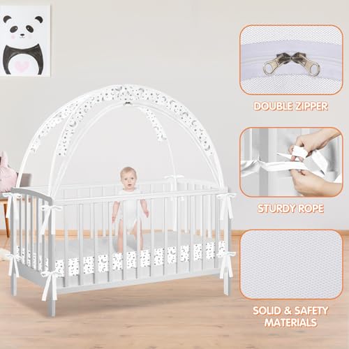 Zkaitoy Crib Tent to Keep Baby from Climbing Out - Crib Net to Keep Baby in - Pop Up Breathable Cribs Cover - Canopy with Upgrade Strong Mesh and Durable Zipper (White-Star and Moon, Lager) - Image 4