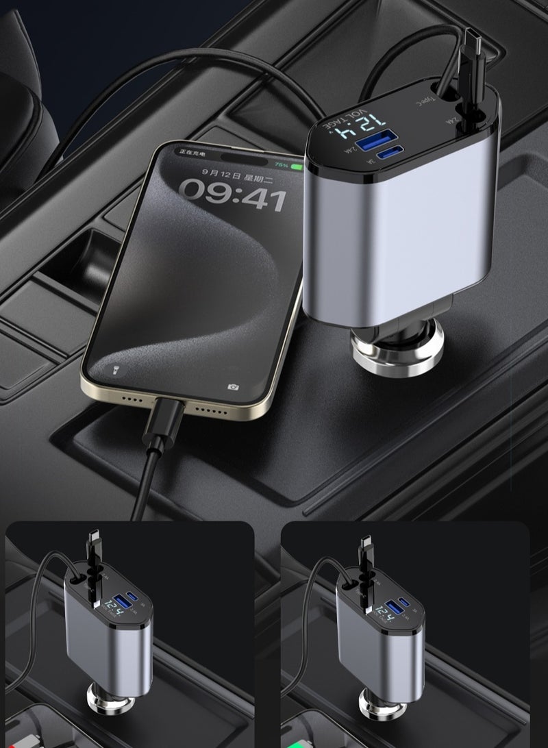 DP + ultra-fast digital display charger, retractable cable car charger, DP ultra-fast charging 4-in-1 car charging power adapter (DP compatible with Apple), C-type car USB charging plug. Suitable for various smartphones and electronic devices.  - Image 3