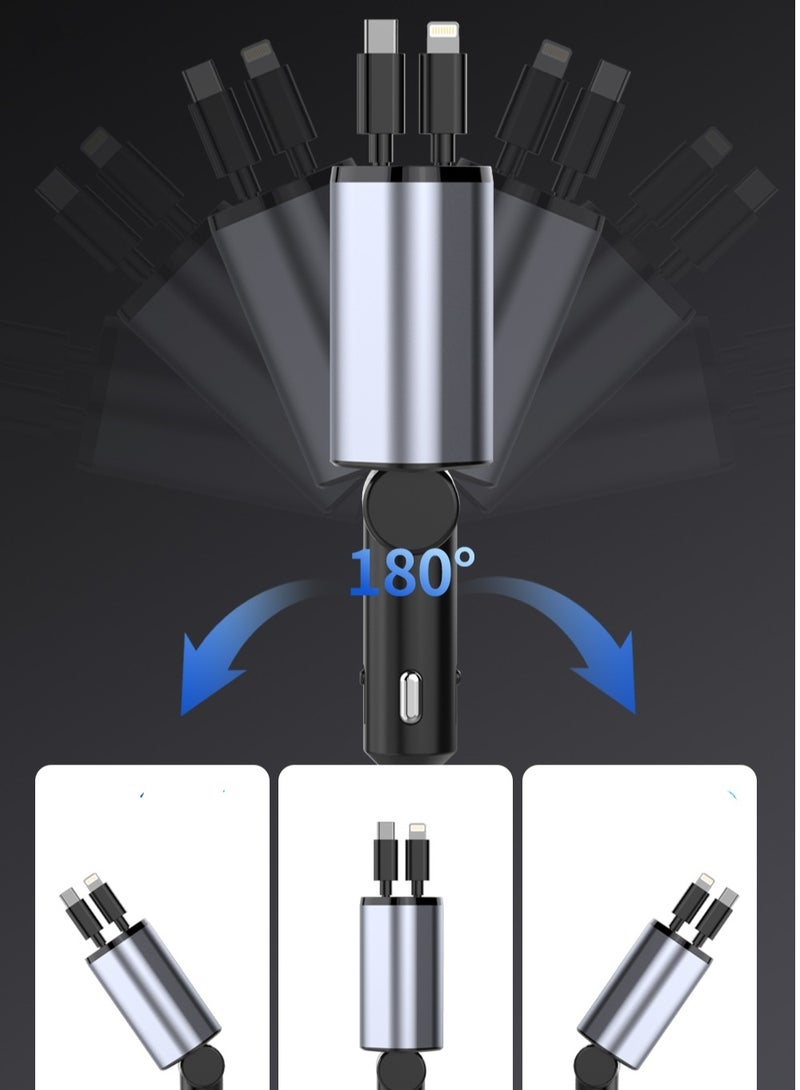 DP + ultra-fast digital display charger, retractable cable car charger, DP ultra-fast charging 4-in-1 car charging power adapter (DP compatible with Apple), C-type car USB charging plug. Suitable for various smartphones and electronic devices.  - Image 4
