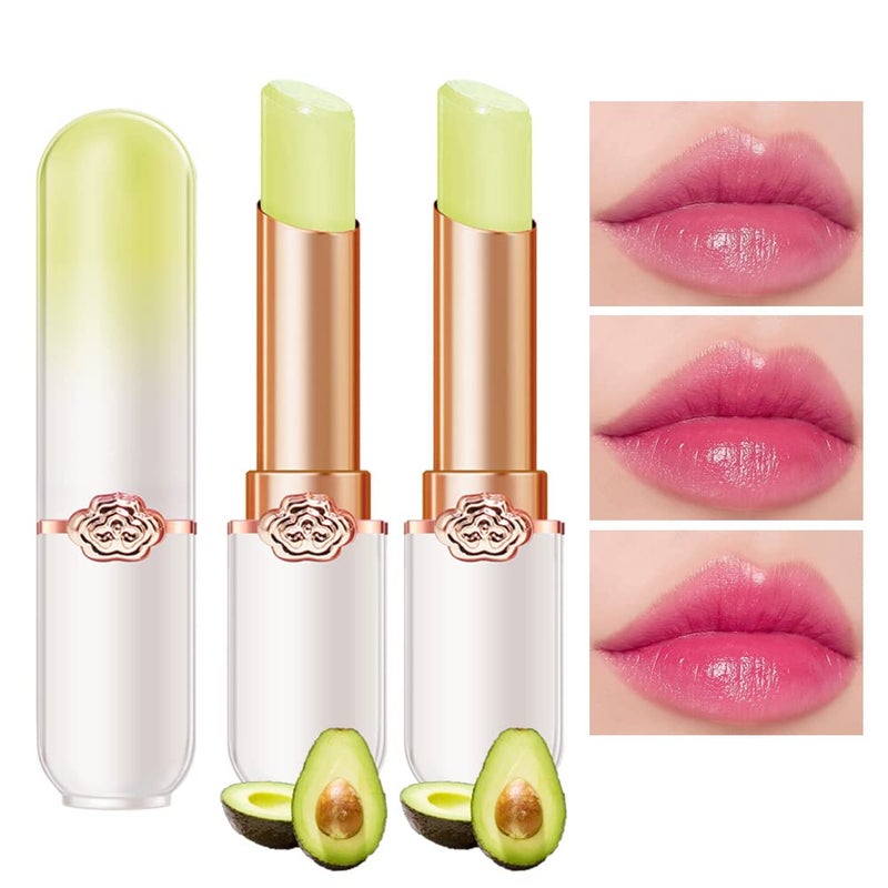 BINGBRUSH Peach Color Changing LipstickMoisturizer Long Lasting Lip Care Lip Balm Magic Lip Gloss Lip Tint Stain Gloss Set for Women 2 Pcs Avocado Color Changing lipstick