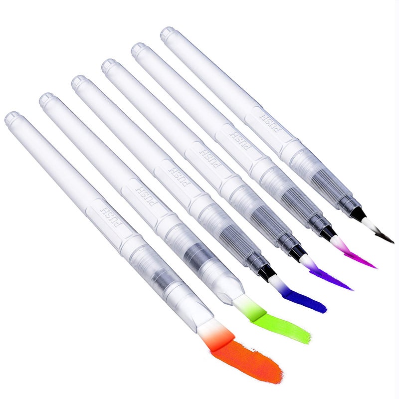 Kaptron Water Coloring Brush Pens, Set of 6 Watercolor Painting Brushes Pen for Water Soluble Colored Pencils, Water Color Markers, Powdered Pigment Watercolor, Back to School Art Supplies (Clear) - Image 4