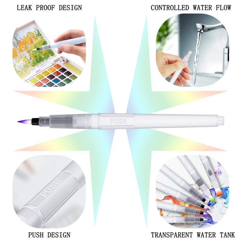 Kaptron Water Coloring Brush Pens, Set of 6 Watercolor Painting Brushes Pen for Water Soluble Colored Pencils, Water Color Markers, Powdered Pigment Watercolor, Back to School Art Supplies (Clear) - Image 5