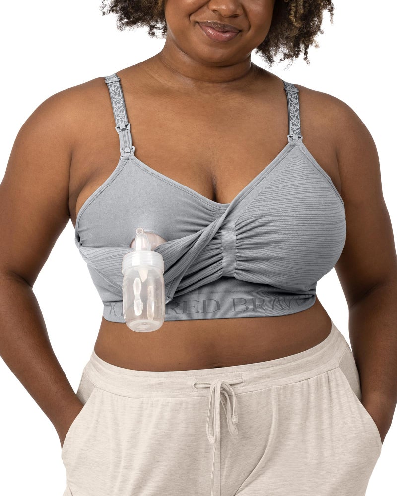 كيندرد بريفلي Sublime Hands-Free Pumping and Nursing Wireless Bra, Seamless  Comfortable for E, F, G Cup (Grey, Large-Busty) - Image 1