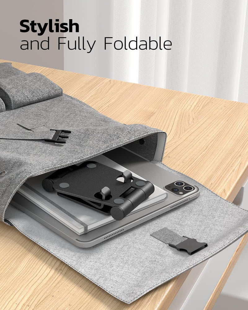Nulaxy 2 Pack Dual Folding Cell Phone Stand, Fully Adjustable Foldable Desktop Phone Holder Cradle Dock Compatible with iPhone 17 16 15 14 13 12 11 Pro Max Xs Xr X 8, All Phones, Black & Silver - Image 5