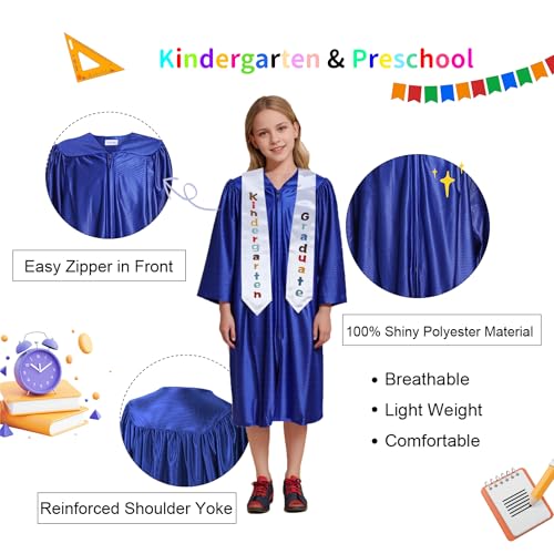 Newrara Kindergarten Graduation Cap and Gown Stole Package for Kids (Royal Blue, 30) - Image 3