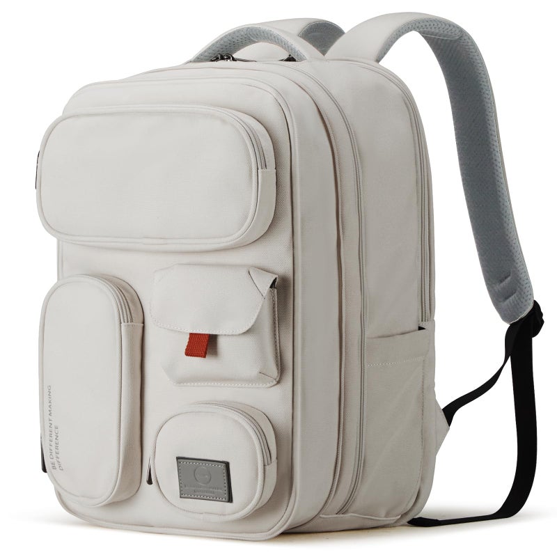 mixi Large Capacity Expandable Travel Backpack for Women & Men 15.6'' Laptop Carry On Weekender Bag Outdoor Hiking with Multifunction Pockets 180Â° Open Water Resistant 18 Inch 28L, Moonlight White - Image 1
