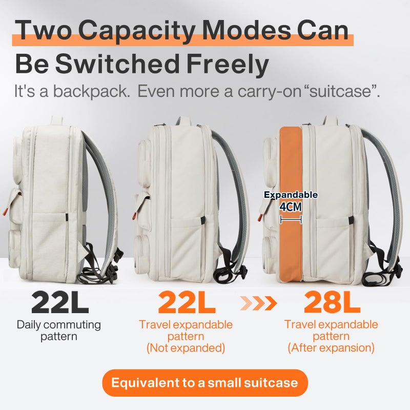 mixi Large Capacity Expandable Travel Backpack for Women & Men 15.6'' Laptop Carry On Weekender Bag Outdoor Hiking with Multifunction Pockets 180Â° Open Water Resistant 18 Inch 28L, Moonlight White - Image 4