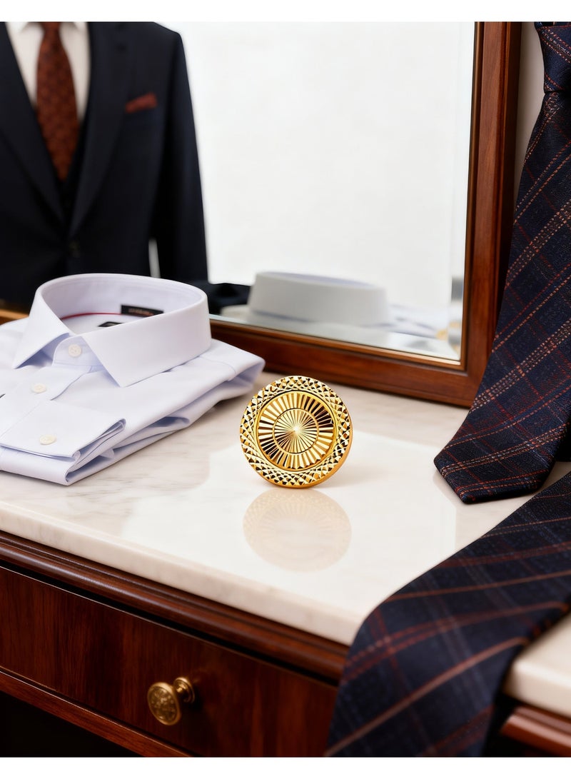 HomeNoor Classic Sunburst Brooch, Engraved Round Lapel Pin, Premium Suit Accessory for Business, Wedding, Formal & Casual Wear, Perfect Gift for Men & Women - Image 4