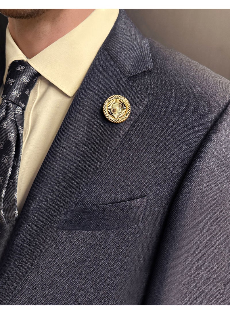 HomeNoor Classic Sunburst Brooch, Engraved Round Lapel Pin, Premium Suit Accessory for Business, Wedding, Formal & Casual Wear, Perfect Gift for Men & Women - Image 3