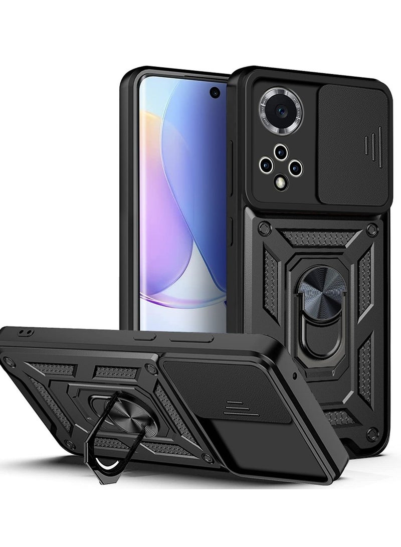 جراب حمايه مقاوم للصدمات وحمايه للكاميرا مزود بدبله معدنيه سي دي متوافق مع Honor 50 / Nova 9  (اسود) - Image 1