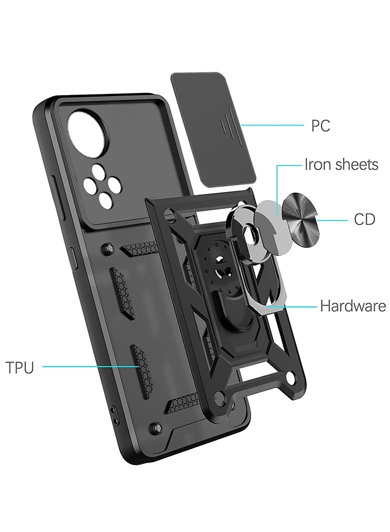 جراب حمايه مقاوم للصدمات وحمايه للكاميرا مزود بدبله معدنيه سي دي متوافق مع Honor 50 / Nova 9  (اسود) - Image 4