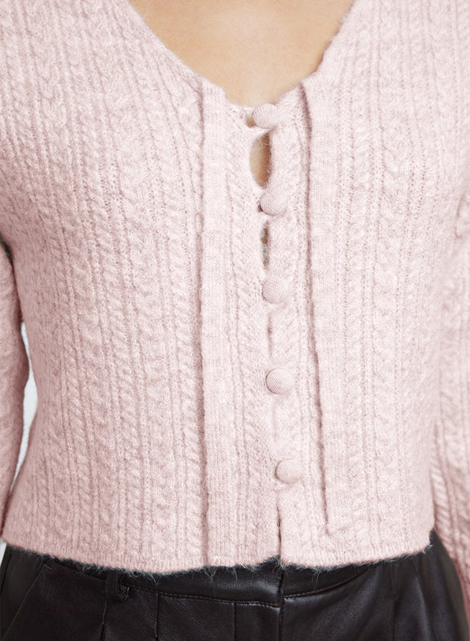 trendyol Pink Button Detailed Soft Textured Lacing Detailed Knitwear Cardigan - Image 4