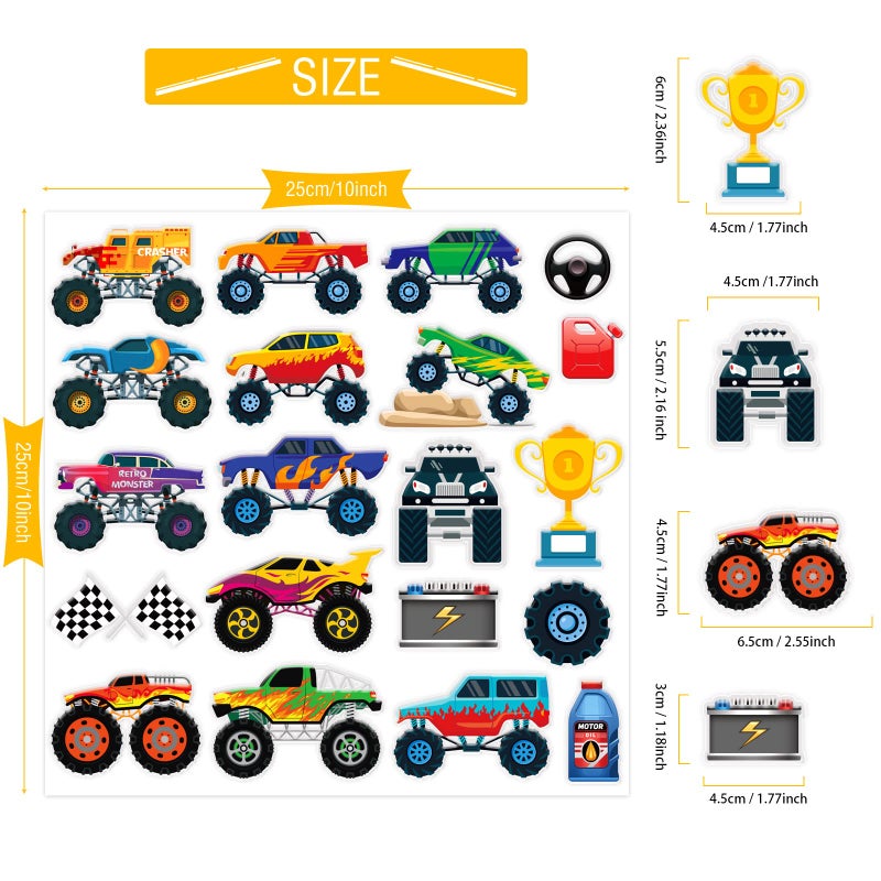 Tevxj 20 PCS Truck Thick Gel Clings Truck Window Gel Clings Decals Stickers for Kids Toddlers and Adults Home Airplane Classroom Nursery Transportation Party Supplies Decorations Removable and Reusable - Image 2