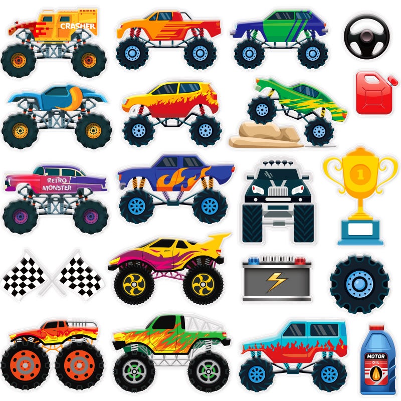 Tevxj 20 PCS Truck Thick Gel Clings Truck Window Gel Clings Decals Stickers for Kids Toddlers and Adults Home Airplane Classroom Nursery Transportation Party Supplies Decorations Removable and Reusable - Image 1