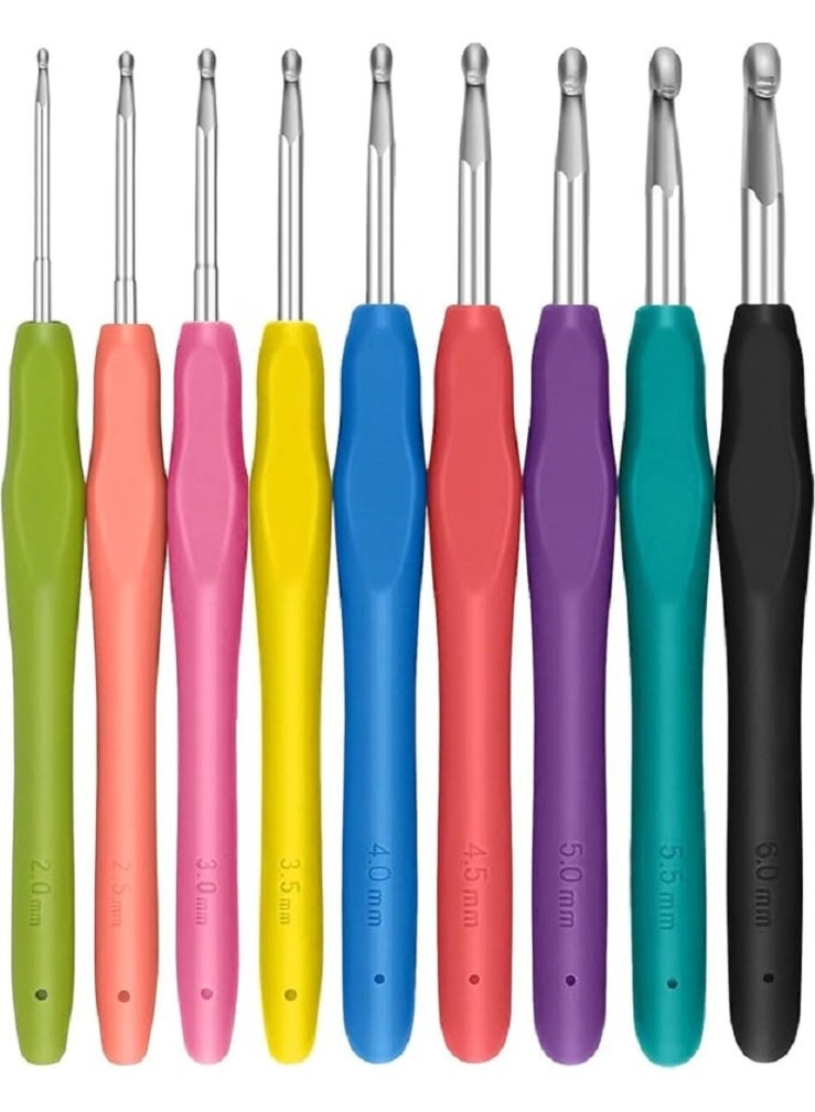 Crochet Hooks Set - 9 Pcs  for All Skill Levels, Aluminum Crochet Hooks with Ergonomic Handle, Lightweight and Easy to Use, for Women (Multicolor) - Image 1