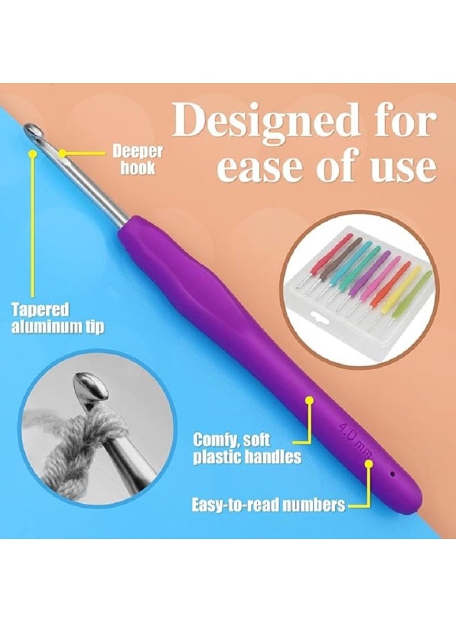 Crochet Hooks Set - 9 Pcs  for All Skill Levels, Aluminum Crochet Hooks with Ergonomic Handle, Lightweight and Easy to Use, for Women (Multicolor) - Image 4