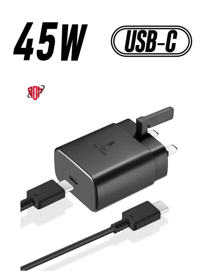 BGM Travel Adaptor (45W with USB type C Cable) Black - Image 1