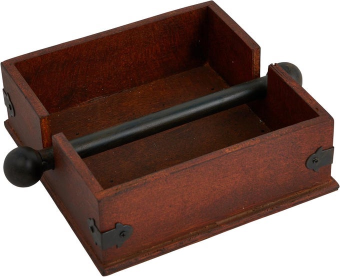 SQUARE WOOD NAPKIN HOLDER WITH METAL BAR