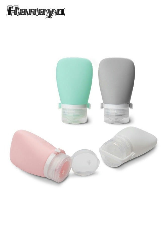 Hanayo 4 Pack Travel Bottles Leak Proof 60ml Silicone Squeezable Travel Shampoo Bottles Refillable Toiletry Cosmetic Container Portable Travel Bottles (White+Grey+Green+Pink) - Image 1