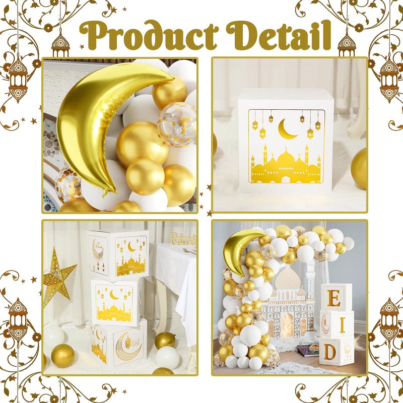 FengRise Eid Mubarak Decoration for Home 2026 - 89 White Gold Balloon Arch with Eid Mubarak Star Balloons,Star Moon Balloon Boxes,Ramadan Party Supplies Decorations for Ramadan Festival - Image 3