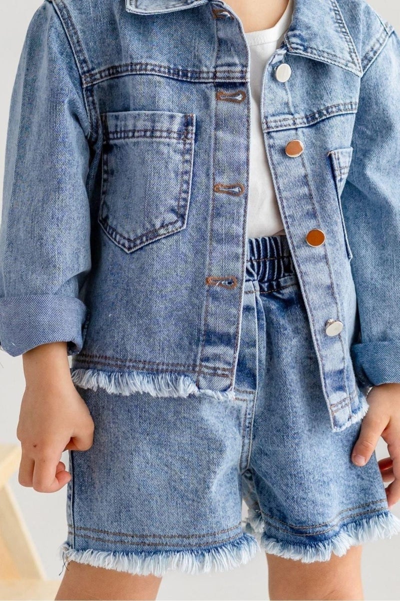 Oliven The Kid Light Blue Elastic Waistband Mohair Ended Unisex Denim Shorts - Image 2