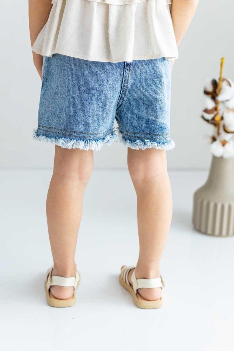 Oliven The Kid Light Blue Elastic Waistband Mohair Ended Unisex Denim Shorts - Image 5