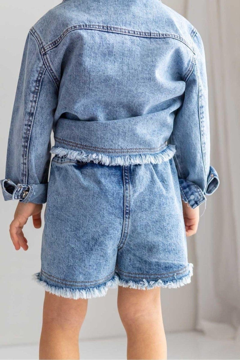 Oliven The Kid Light Blue Elastic Waistband Mohair Ended Unisex Denim Shorts - Image 3