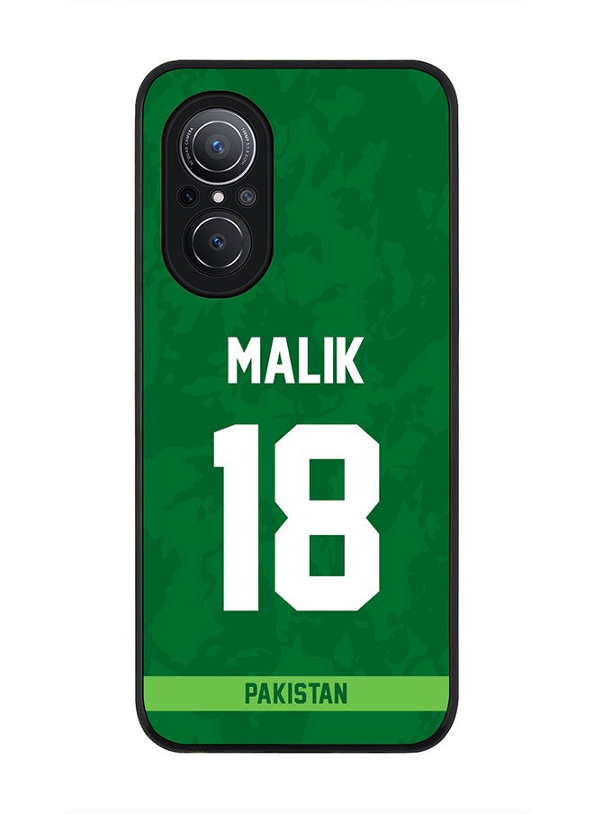 Rugged Black Edge Case for Huawei Nova 9 SE , Slim fit Soft Case Flexible Rubber Edges Thin Cover - Player Name - Shoaib Malik, Jersey Number- 18