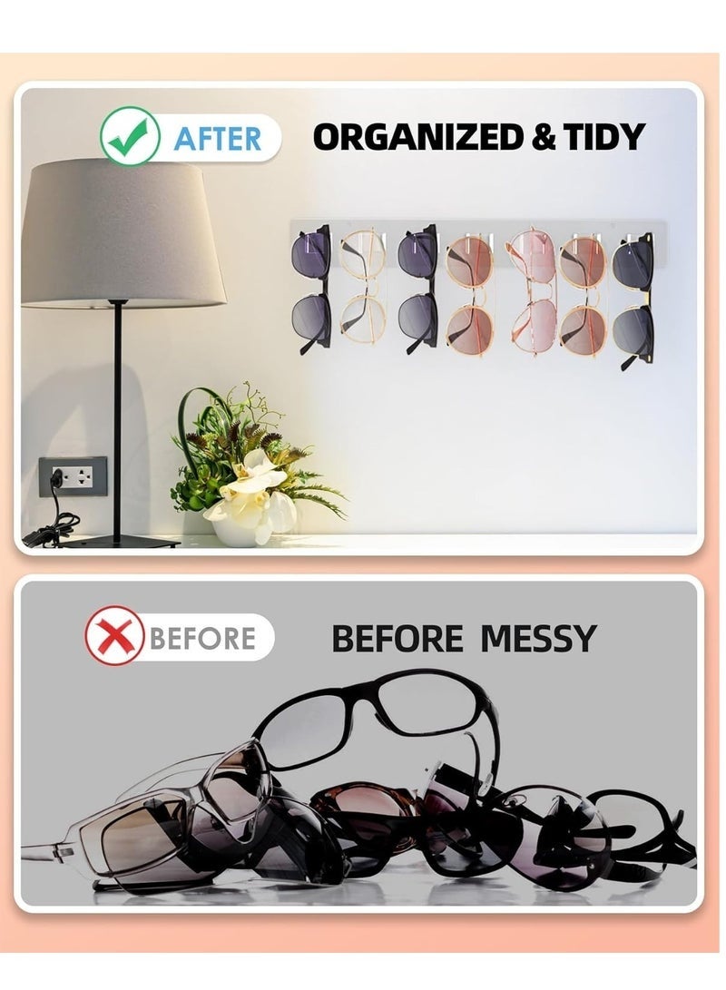 يلا جوي حامل نظارات شمسية مكون من قطعتين، حامل نظارات مثبت على الحائط، رف عرض من الأكريليك الشفاف مزود بـ 14 فتحة، مثالي للتخزين في المنزل والمكتب (شفاف). - Image 2