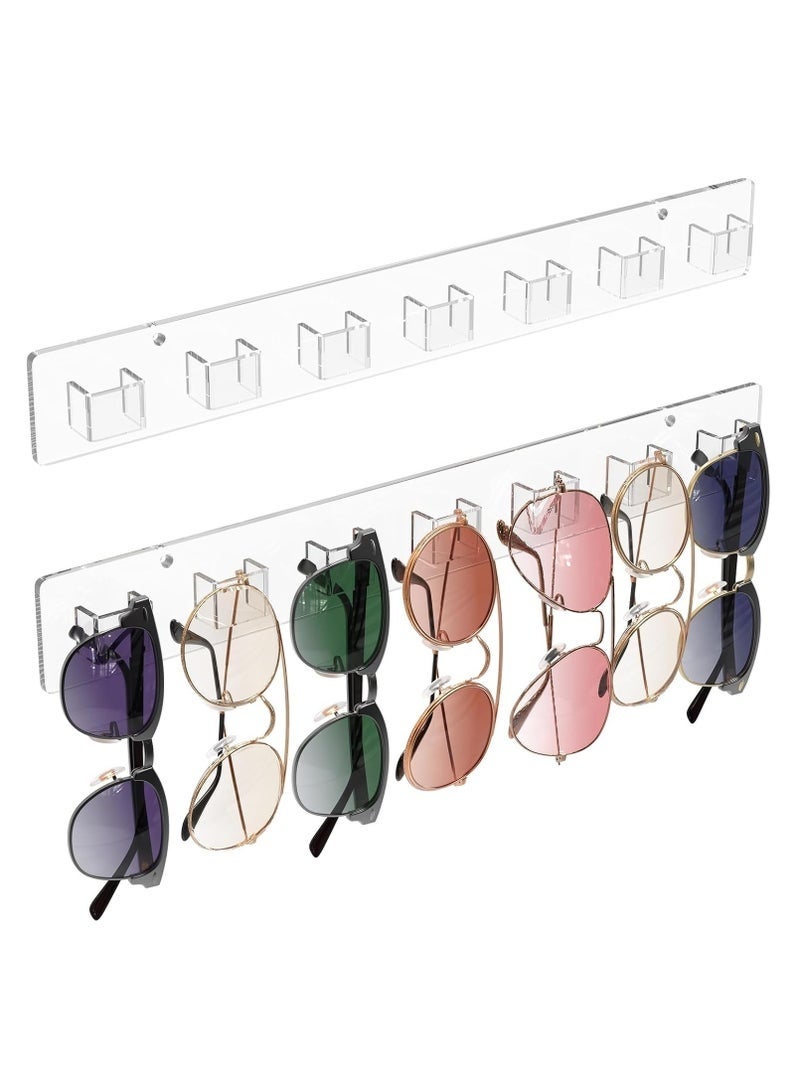 يلا جوي حامل نظارات شمسية مكون من قطعتين، حامل نظارات مثبت على الحائط، رف عرض من الأكريليك الشفاف مزود بـ 14 فتحة، مثالي للتخزين في المنزل والمكتب (شفاف). - Image 1