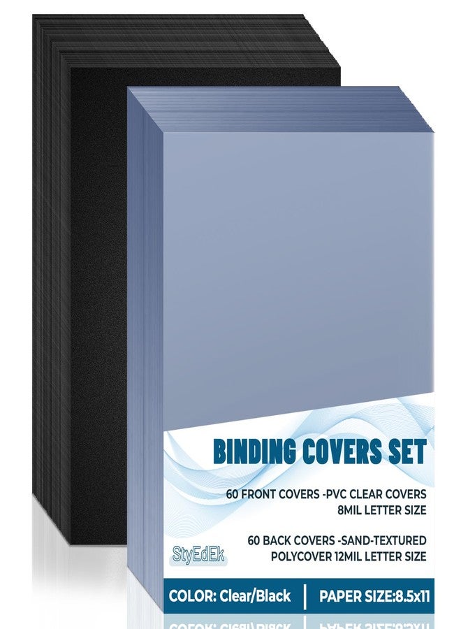 StyEdEk 120 Pcs Binding Covers and Backs Set, 8.5x11 Inch, Letter Size 60 Pcs 8mil Clear PVC, 60 Pcs 12mil Sand Plastic Texture - Image 1