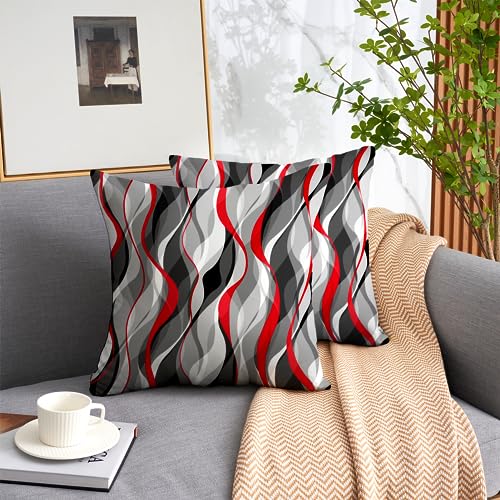 weesire Black and Red Grey Throw Pillow Covers Set of 2 Modern Geometric Lines Cushion Covers for Living Room Sofa Accent Home Decor Abstract Art Decorative Pillowcases Outdoor Pillows Covers 18x18 White - Image 3