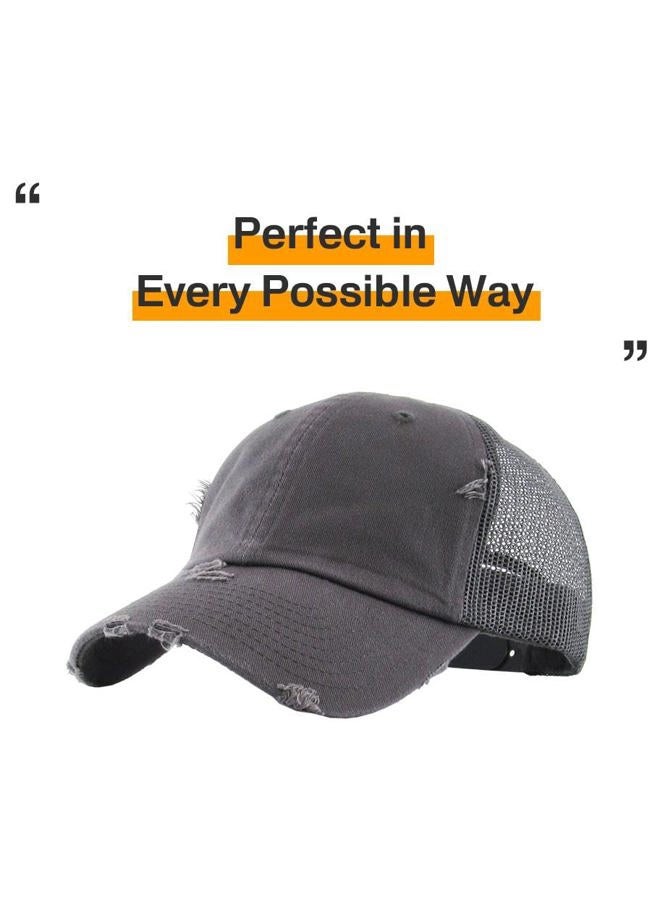 KBETHOS Vintage Washed Distressed Cotton Dad Hat Baseball Cap Adjustable Polo Trucker Unisex Style Headwear, Dark Grey Trucker, One size - Image 4