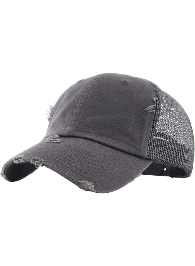 KBETHOS Vintage Washed Distressed Cotton Dad Hat Baseball Cap Adjustable Polo Trucker Unisex Style Headwear, Dark Grey Trucker, One size - Image 1