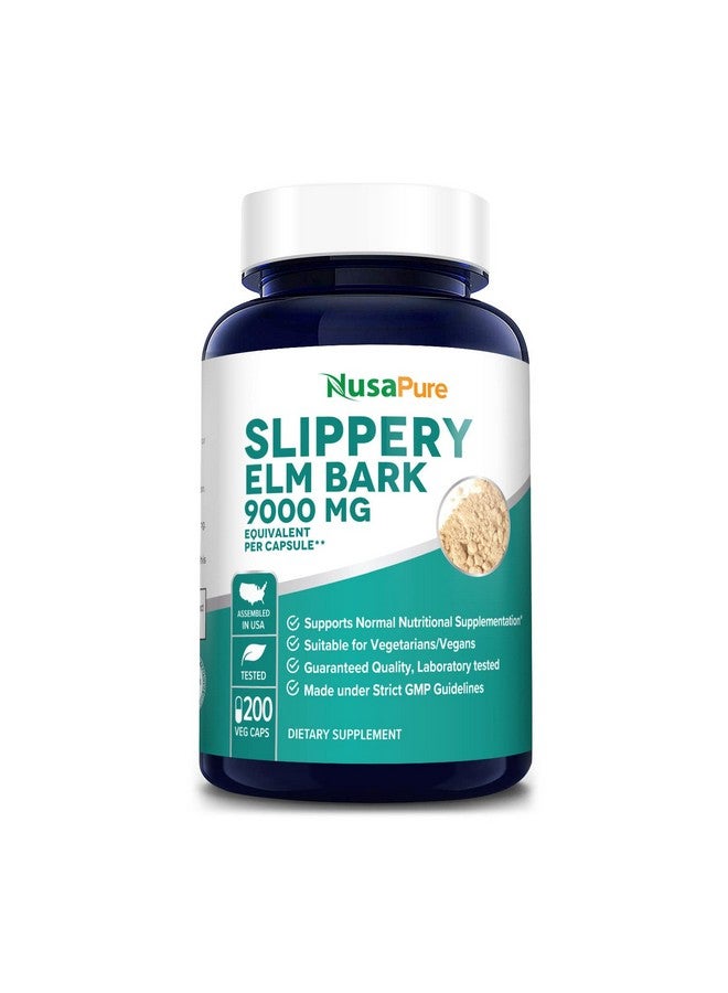 NusaPure Slippery Elm Bark Extract 9000 Mg 200 Veggie Capsules (Extract 20:1 Nongmo & Gluten Free) - Image 1