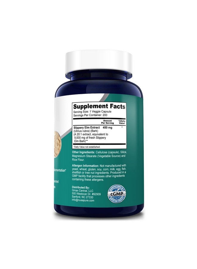 NusaPure Slippery Elm Bark Extract 9000 Mg 200 Veggie Capsules (Extract 20:1 Nongmo & Gluten Free) - Image 3
