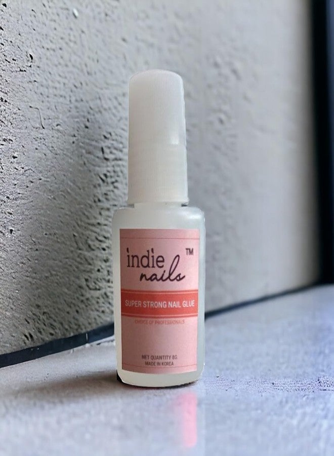 Indie Nails Korean Nail Glue for Nail Extension & Press On Nails - Extra Strong Adhesive for Acrylic Tips & False Nails, Long-Lasting for 4+ Weeks, Professional & Home Use, Transparent 8gm - Image 1