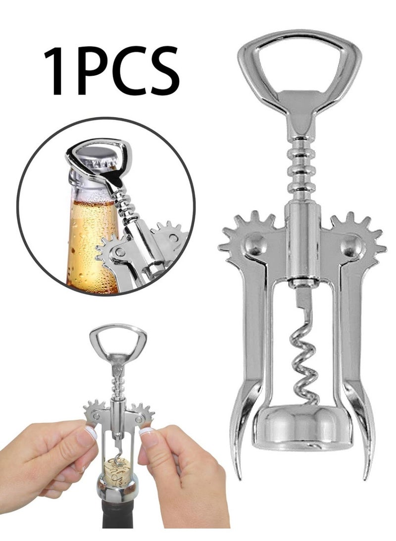 Manual Corkscrew Winged Bottle Opener for Party Stainless Steel Multifunctional Bottle Opener Easy to Use,Silvery. ﻿ - Image 1