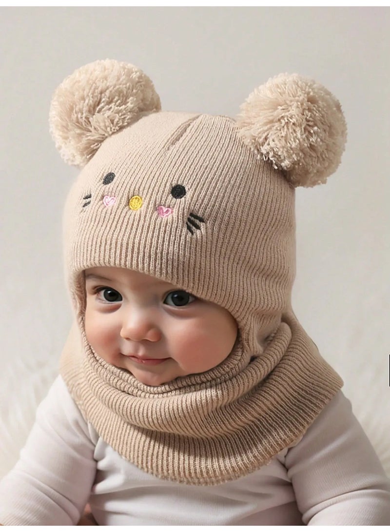 Children’s Winter Hat – A beige winter hat that provides warmth and full coverage for your child’s head, ears, and neck. Made from soft, high-quality knit fabric, gentle on sensitive skin. Suitable for ages 1–3 years.