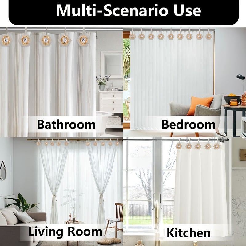 Set Of 12 Heavy Duty White Diamond Black Hook Cast Shower Curtain Rings For Bathroom Bedroom Living Room Decorative Metal Curtain Hooks - Image 4