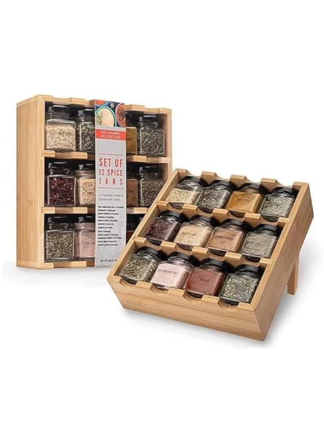 هوكور رف توابل خشبي متعدد الاستخدامات من 3 طبقات، منظم توابل لأدراج خزانة سطح الطاولة موفر للمساحة - Image 1