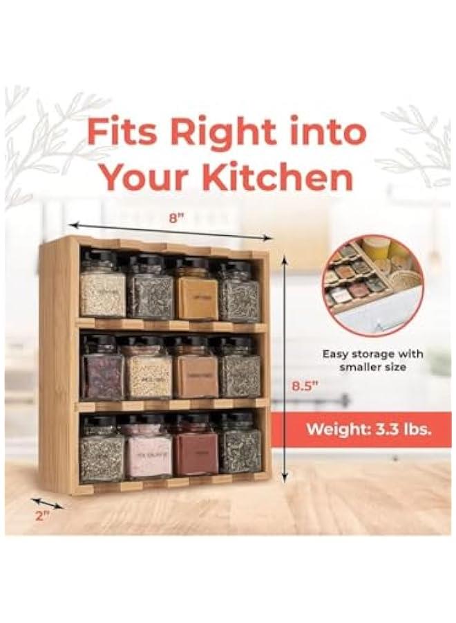 هوكور رف توابل خشبي متعدد الاستخدامات من 3 طبقات، منظم توابل لأدراج خزانة سطح الطاولة موفر للمساحة - Image 5