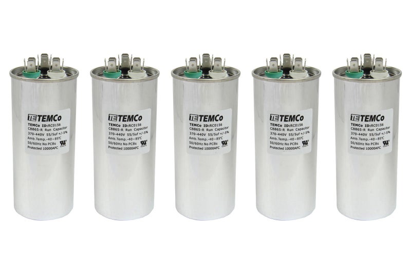 5 عبوة من مكثف TEMCo 555 ميكروفاراد مزدوج التشغيل CBB65 555 MFD 370440 فولت دائري 5060 هرتز لتطبيقات مروحة مكيف الهواء