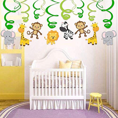 shoro safari animal jungle ceiling hanging swirl decorations cutout festive party supplies for boy and girl -12 pieces- Multi color - Image 5