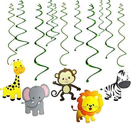 shoro safari animal jungle ceiling hanging swirl decorations cutout festive party supplies for boy and girl -12 pieces- Multi color - Image 4