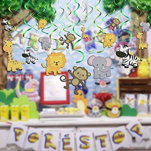 shoro safari animal jungle ceiling hanging swirl decorations cutout festive party supplies for boy and girl -12 pieces- Multi color - Image 3
