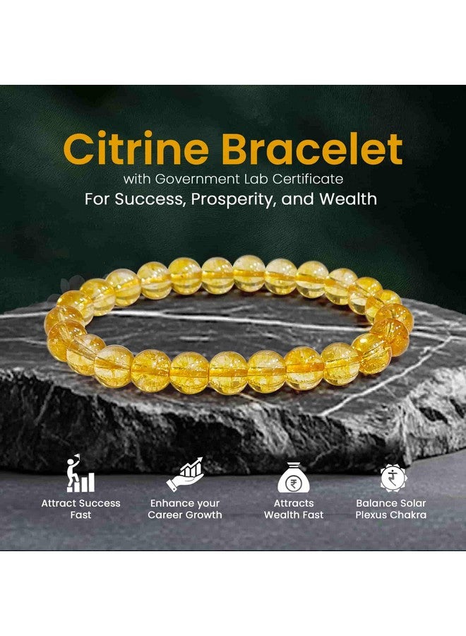 SOLAVA Original Yellow Citrine Bracelet with Lab Certificate for Men and Women - Natural Energised Bead Stone Crystal Bracelet for Money, Success, and Good Luck - 8MM Beads - Image 2